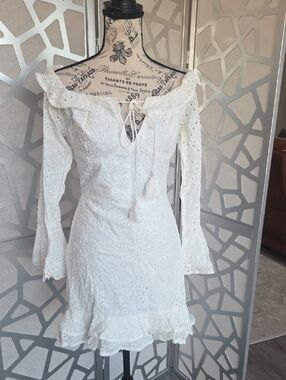 Parisian Works White Eyelet Off-Shoulder Mini Dress